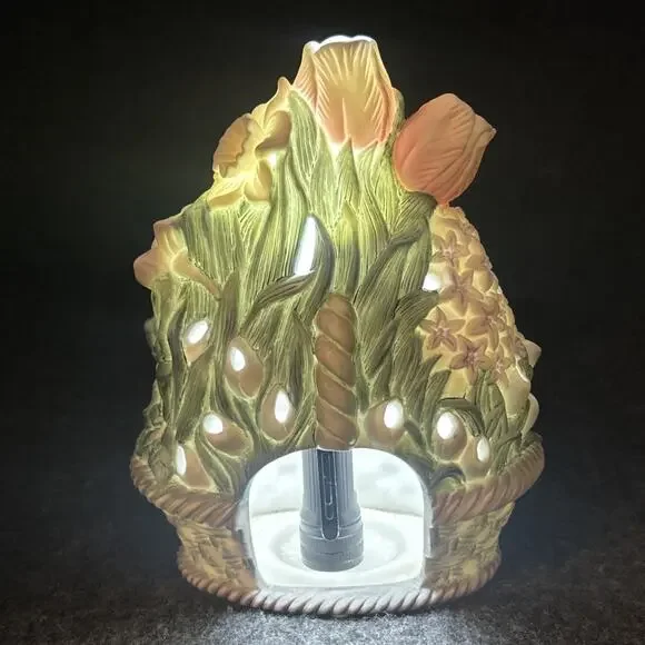 PartyLite Floral Spring Basket Tealight Candle Holder Ceramic Flowers RETIRED - Picture 3 of 10